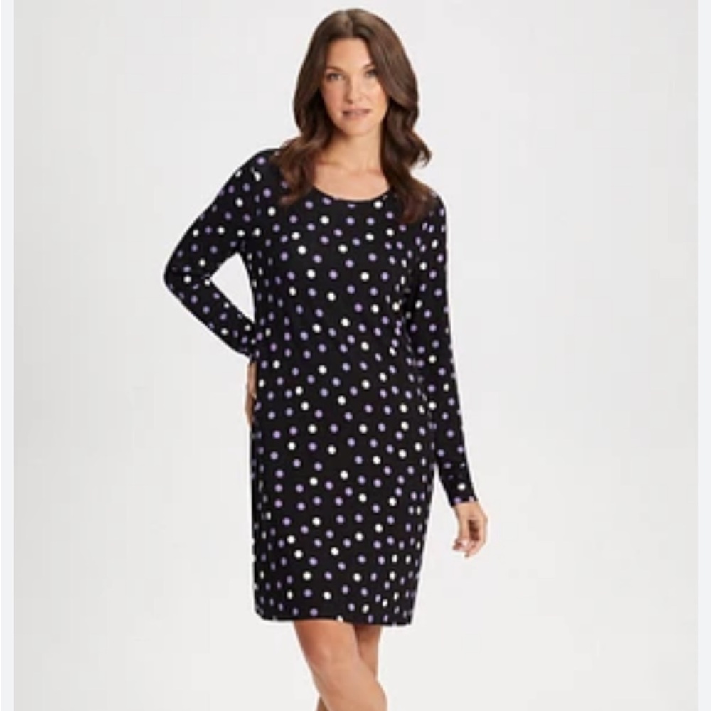 Laura Polka Dot Long Sleeve Nightgown Pajamas Black Purple